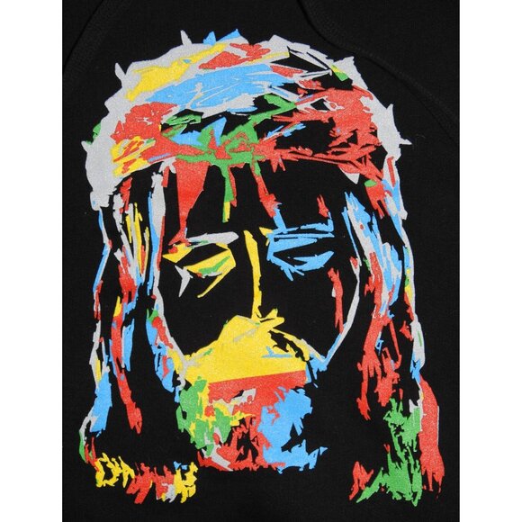 WRLDINVSN Black Multicolor Jesus Pullover Hoodie Sweatshirt Adult Medium - Picture 2 of 6